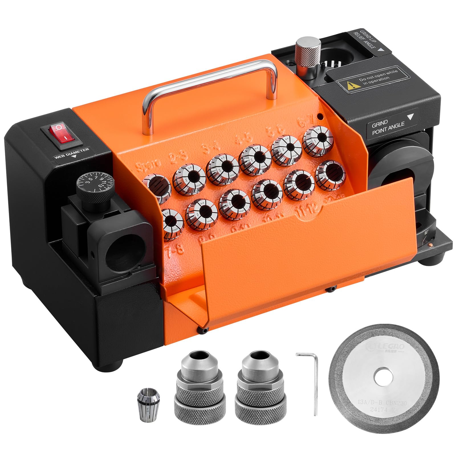 VEVOR Bohrerschleifgerät MR-13A, 3-15 mm, mit 95°-135° einstellbarem Spitzenwinkel, 4600 U/min Hochgeschwindigkeits-Nachschärfmaschine mit 13 Spannzangen & CBN-Schleifscheibe für Werkstätten & Garagen