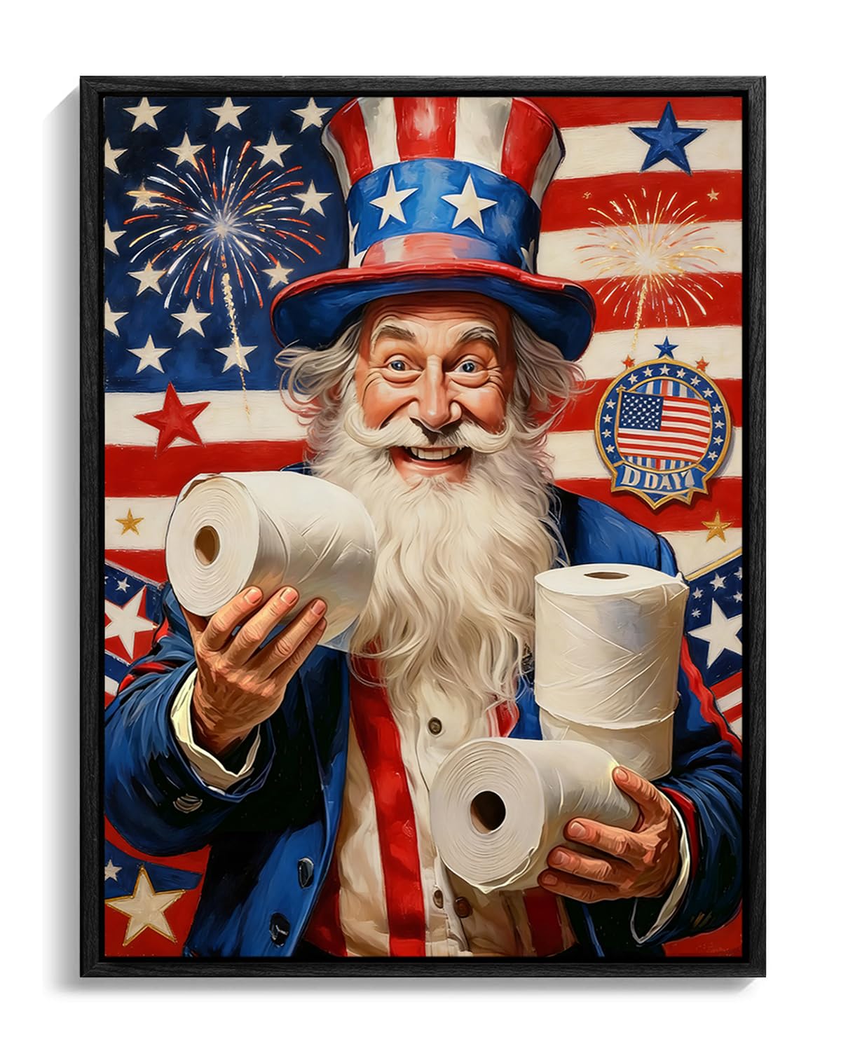 American Flag Framed Canvas Wall Art, 4th of July Bathroom Canvas Prints