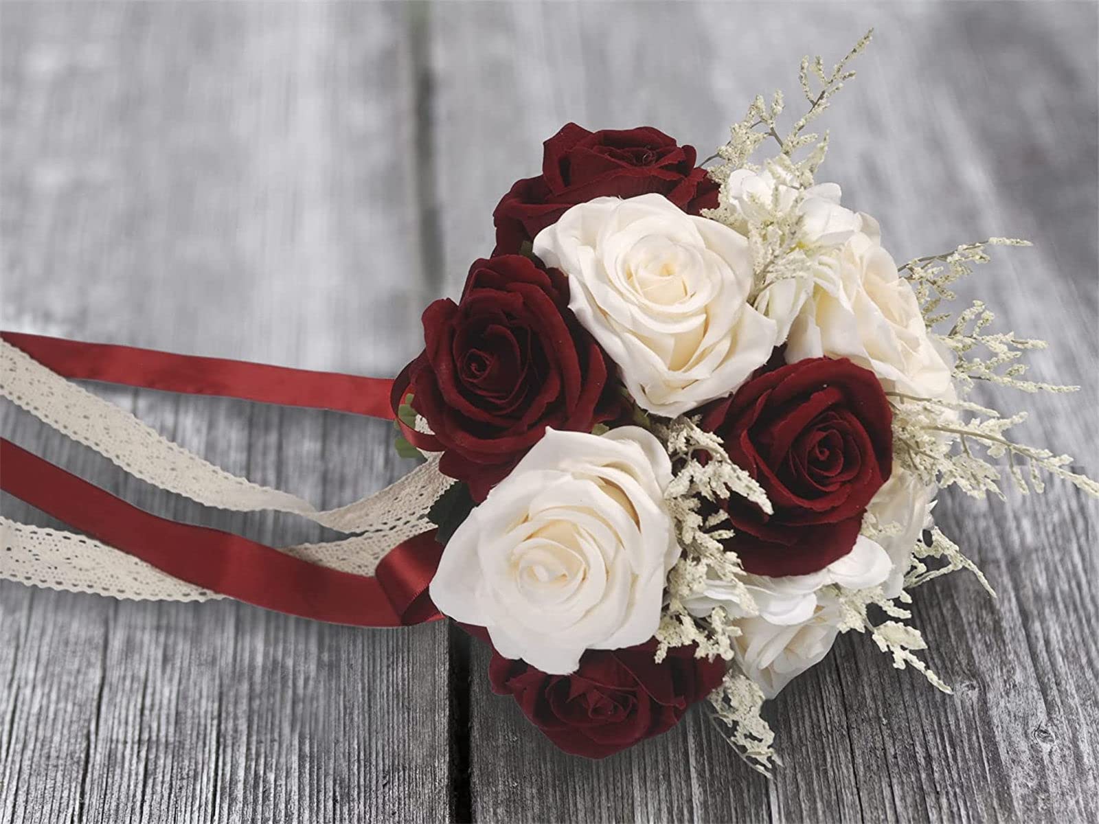 Bouquets De Mariage Champagne Blanc Rose Bordeaux Fleurs Artificielles Mariée Décoration Maison Église