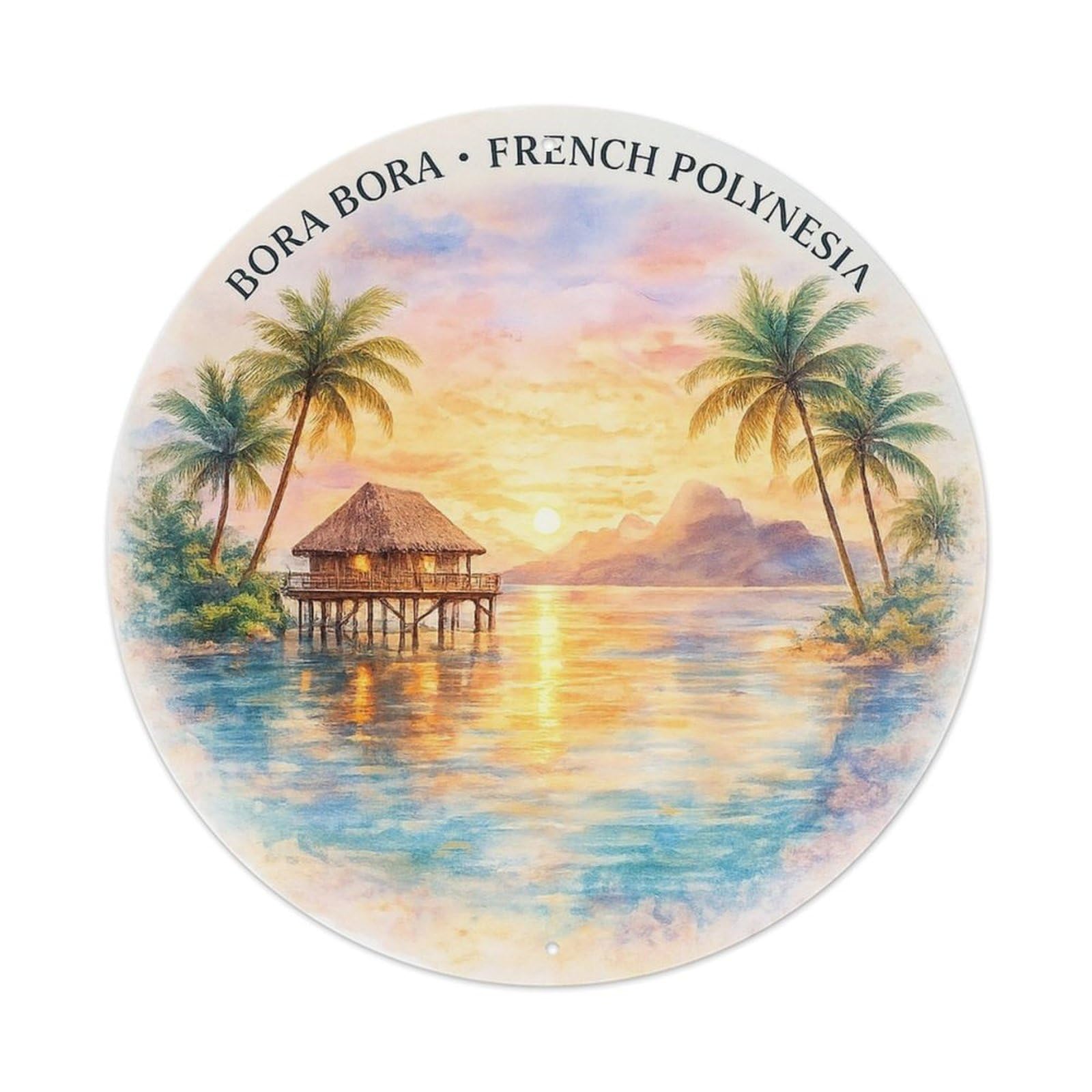 Olyhtr 8X8inch Classic Style Overwater Bungalow Borabora Sunrise Island Lagoon Metal Tin Sign