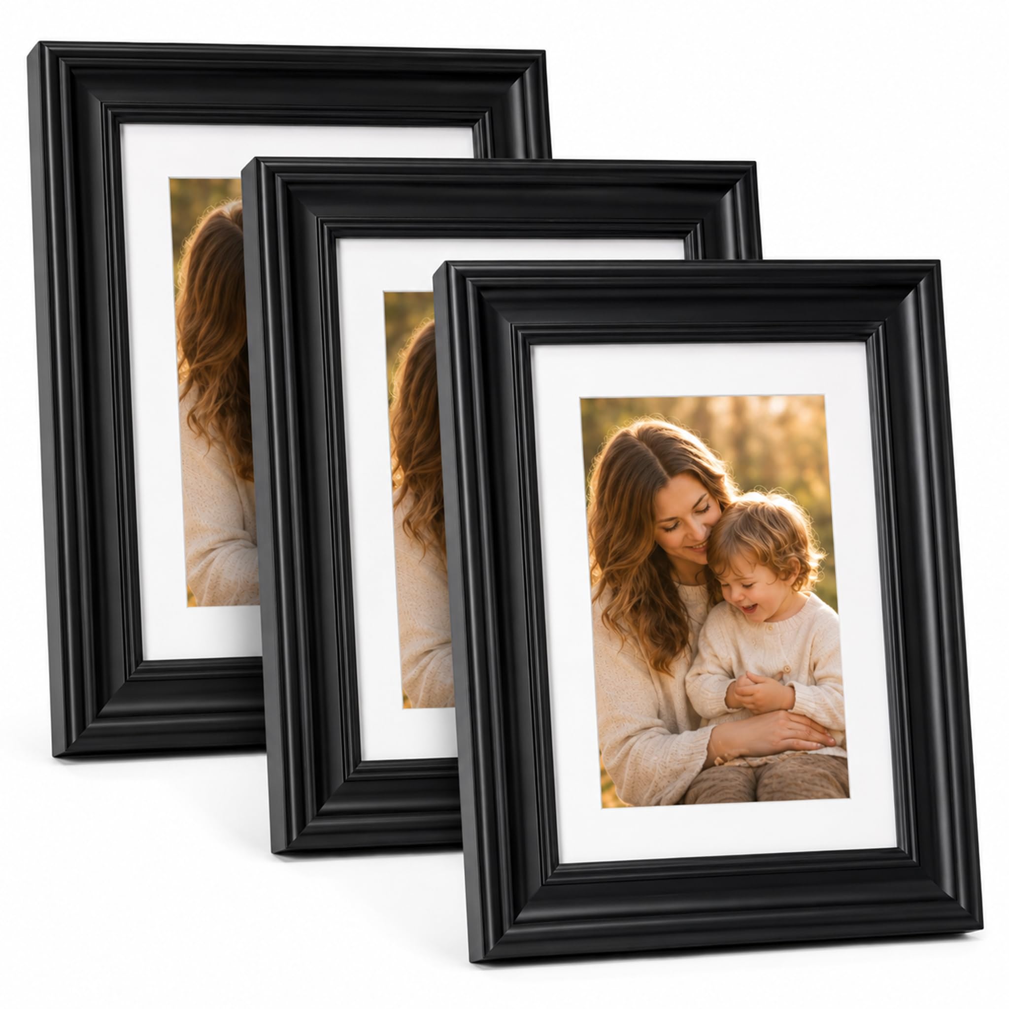 Uhogo Black 5x7 Photo Frames Set of 3, 7x5 Picture Frames with 4x6 Mount
