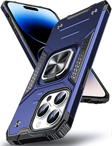 DASFOND Funda diseñada para iPhone 15 Pro, de grado militar, a prueba de golpes, con soporte de anillo de metal mejorado soporte magnético para