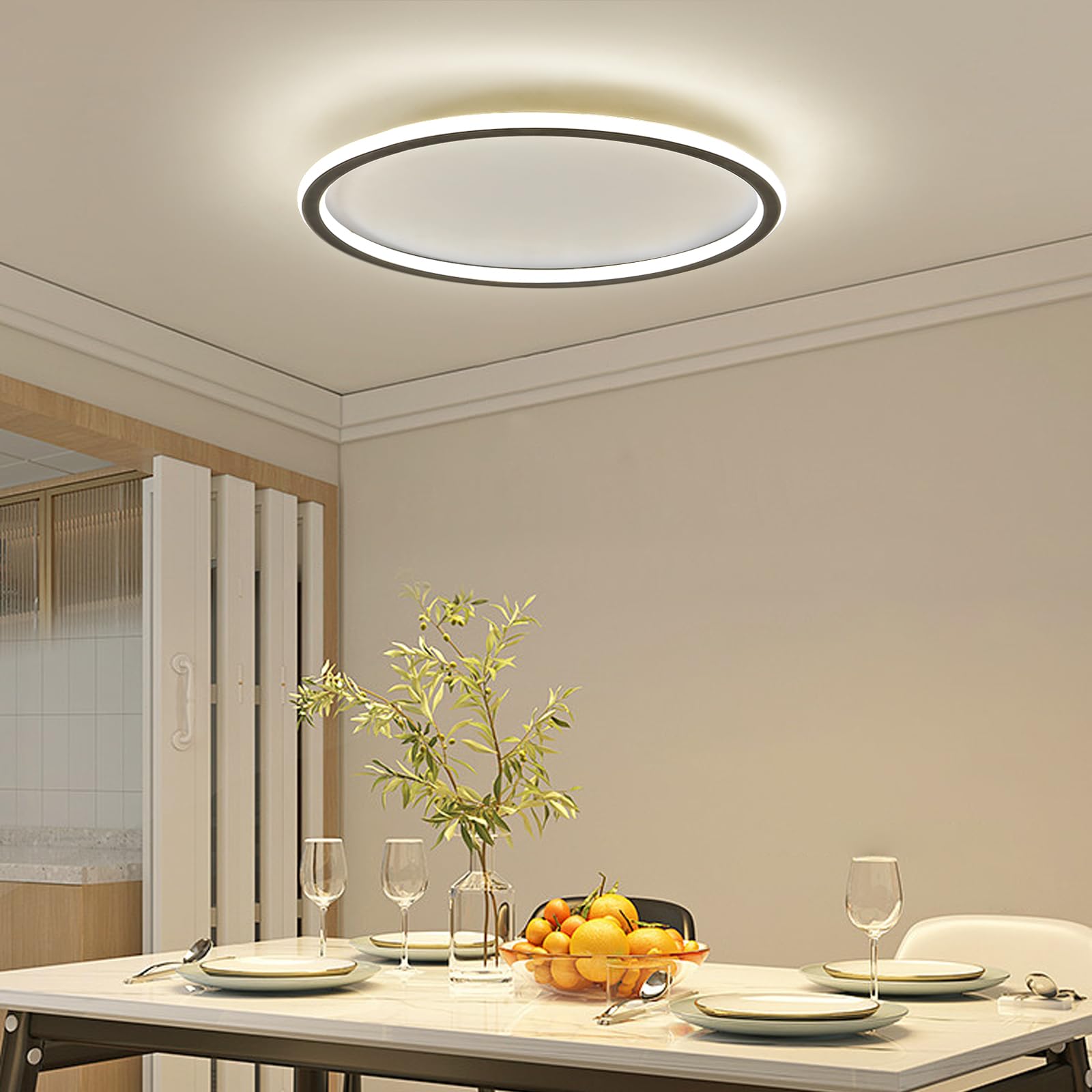 Mikeru Plafoniera LED, diametro 60 cm, rotonda, moderna, 3000 K, luce bianca calda, colore nero, acrilico, per soggiorno, camera da letto, cucina, sala da pranzo, illuminazione a LED a risparmio