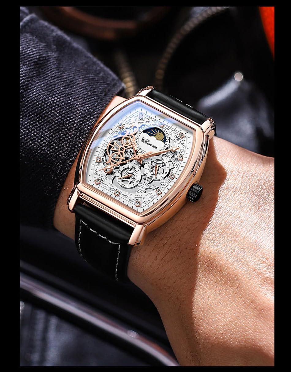 Herrenuhren, automatische mechanische Uhr, Business-Datumsuhr, mechanische Tourbillon-Mode, Lederuhren für Herren