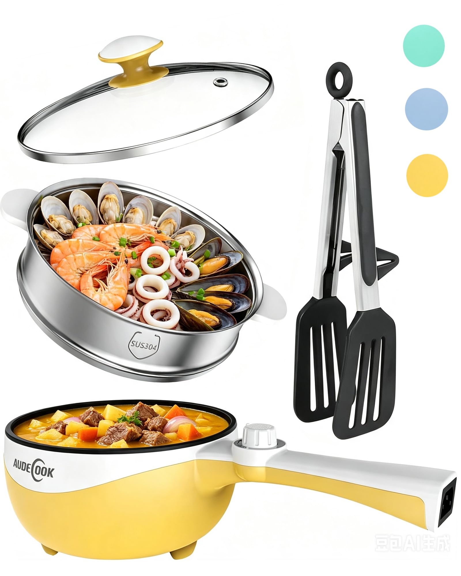 Audecook Electric Hot Pot Portable Nonstick Ramen Cooker Adjustable Power
