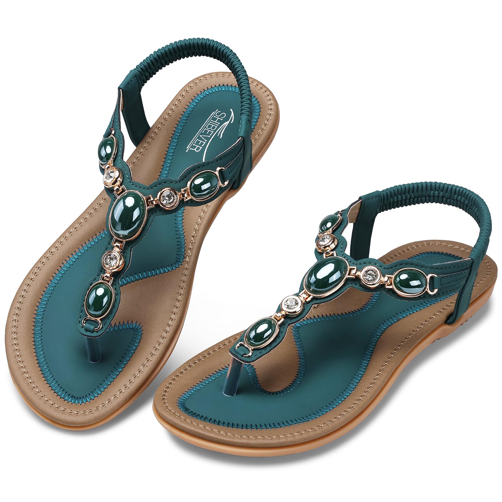 SHIBEVER Flat Sandals for Women Dressy: Summer Comfortable Dress Thong Flats Sandal