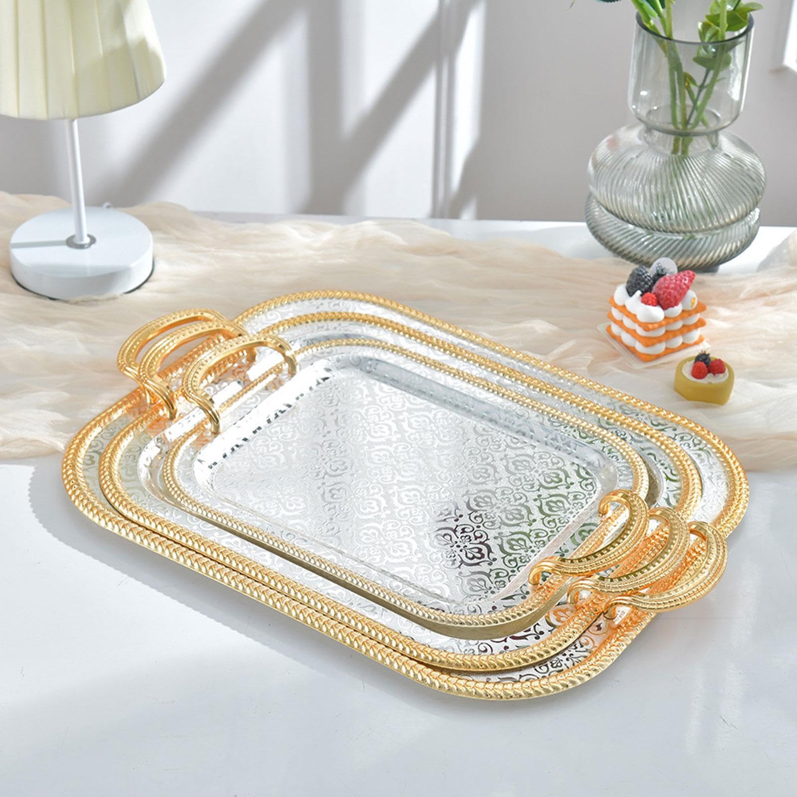 Bandeja para Servir, Soporte para Tazas de Té, Bandeja de Postre de Hierro con Asas, Bandeja Decorativa, Bandeja para Comida para Restaurante, Hogar, L