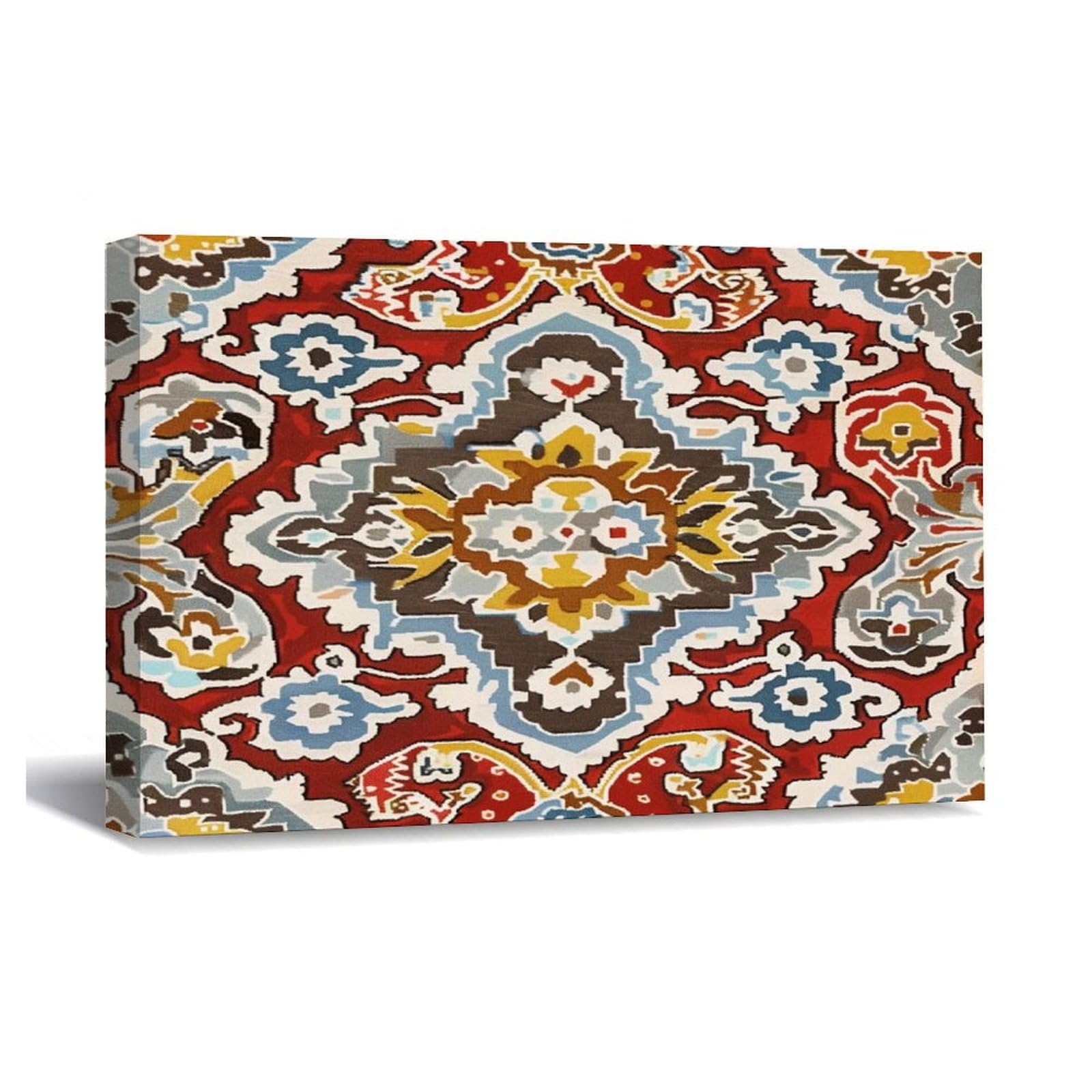 Canvas Wall Art 24x16in,Geometric Kilim Moroccan Ikat Canvas Print Wall Artwork Ready to Hang Rustic Wall Plaque Poster for Home Office Living Room Bedroom Bathroom Decoration