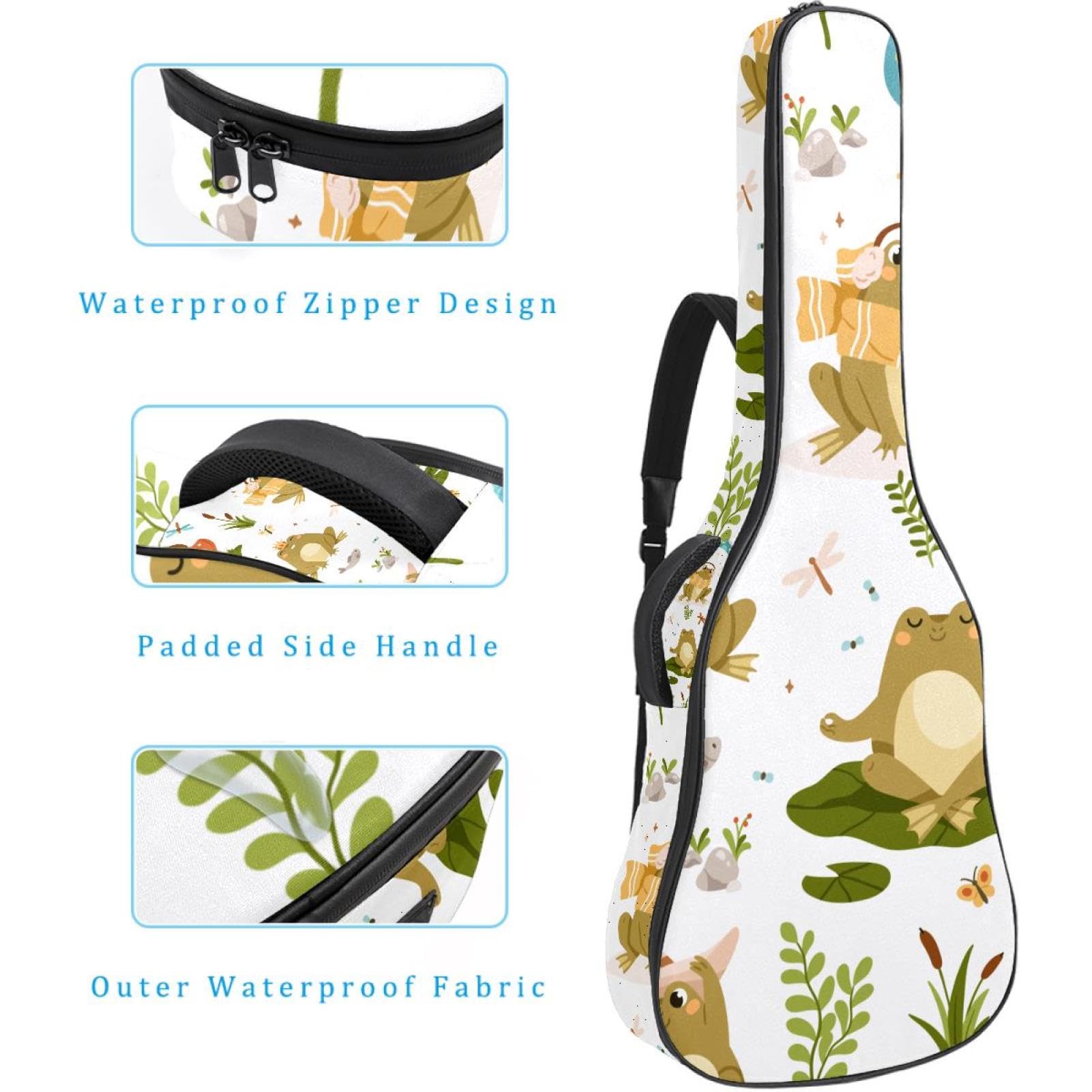 Torba na gitarę akustyczną Wodoodporny plecak na gitary Gruby miękki wyściełany kreskówka żaba klasyczna obudowa na gitarę, wielobarwny, 42.9x16.9x4.7 in, Organizer do torby