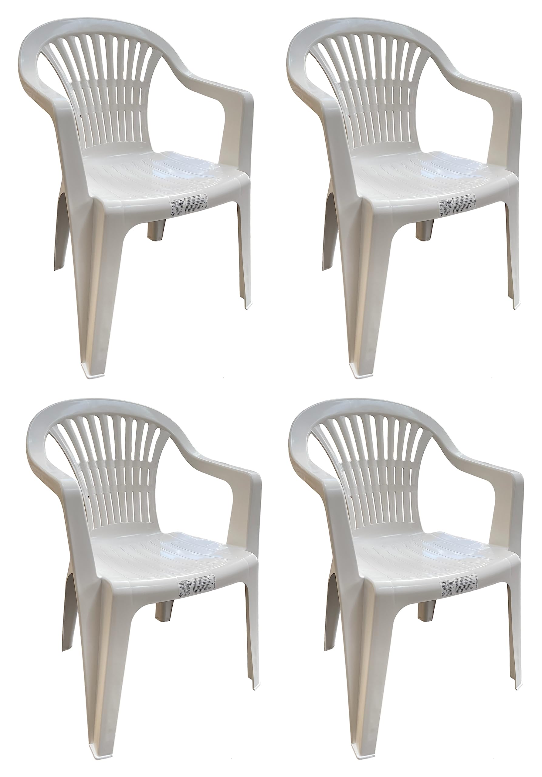 eacommerce Set 4 Sedie in Polipropilene da Giardino Colore Bianca Impilabile con Braccioli Mod. Nizza Bianco Set 4 Sedie Mod. Nizza