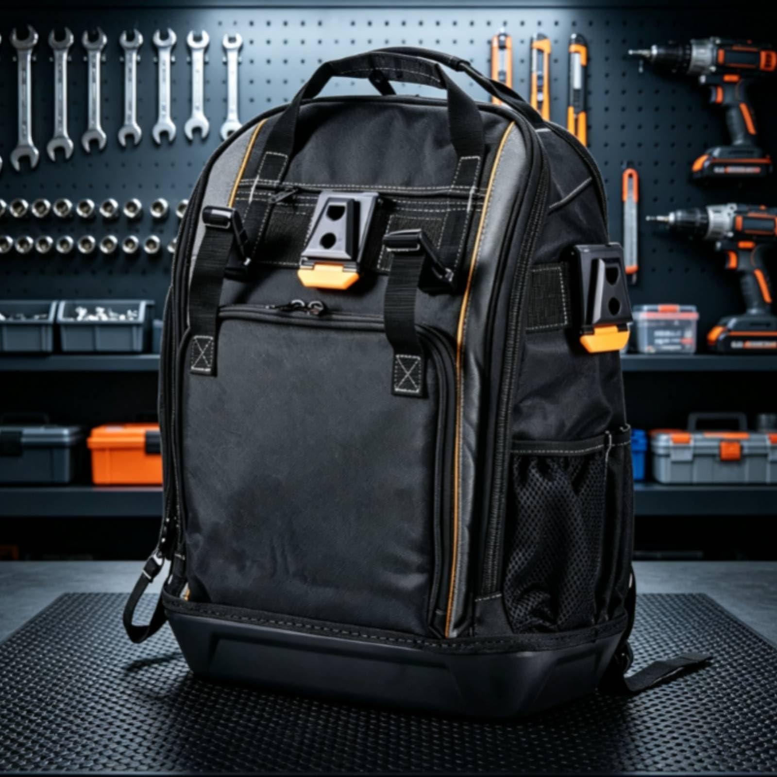 Sac à Dos avec Base Moulée Renforcé | Multipoches, extrêmement résistant Résistant, Sac à Dos Porte-Outils, pour Chantier, Maintenance Mobile, Électriciens