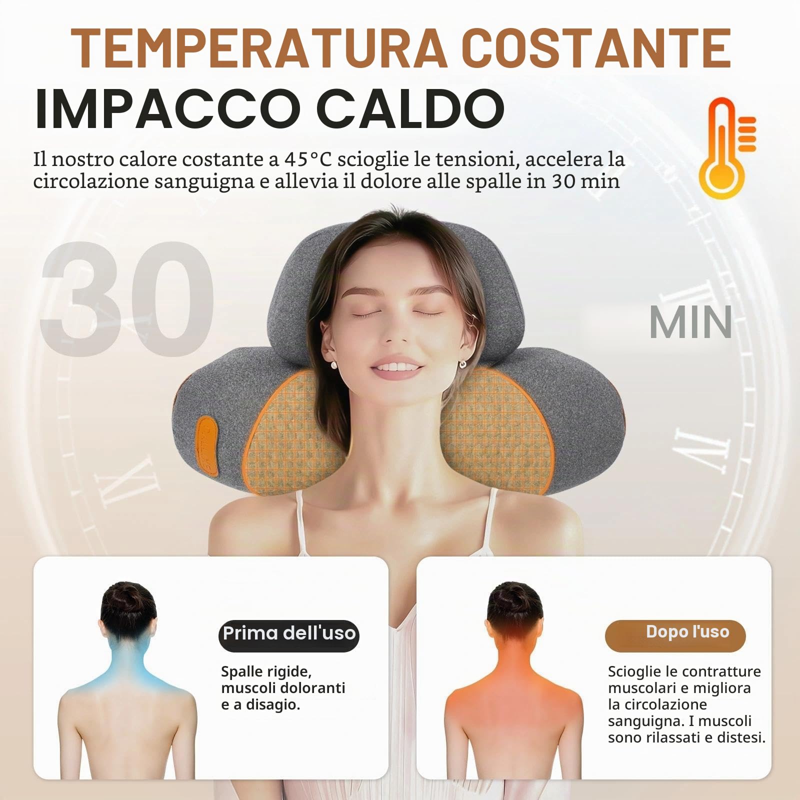 Massaggiatore Cervicale con Riscaldamento, 3-in-1 Massaggiatore Posteriore e Cervicale con Vibrazione e Trazione, Massaggiatore Spalle Per Alleviare Il Dolore Dei Tessuti Profondi, Grigio