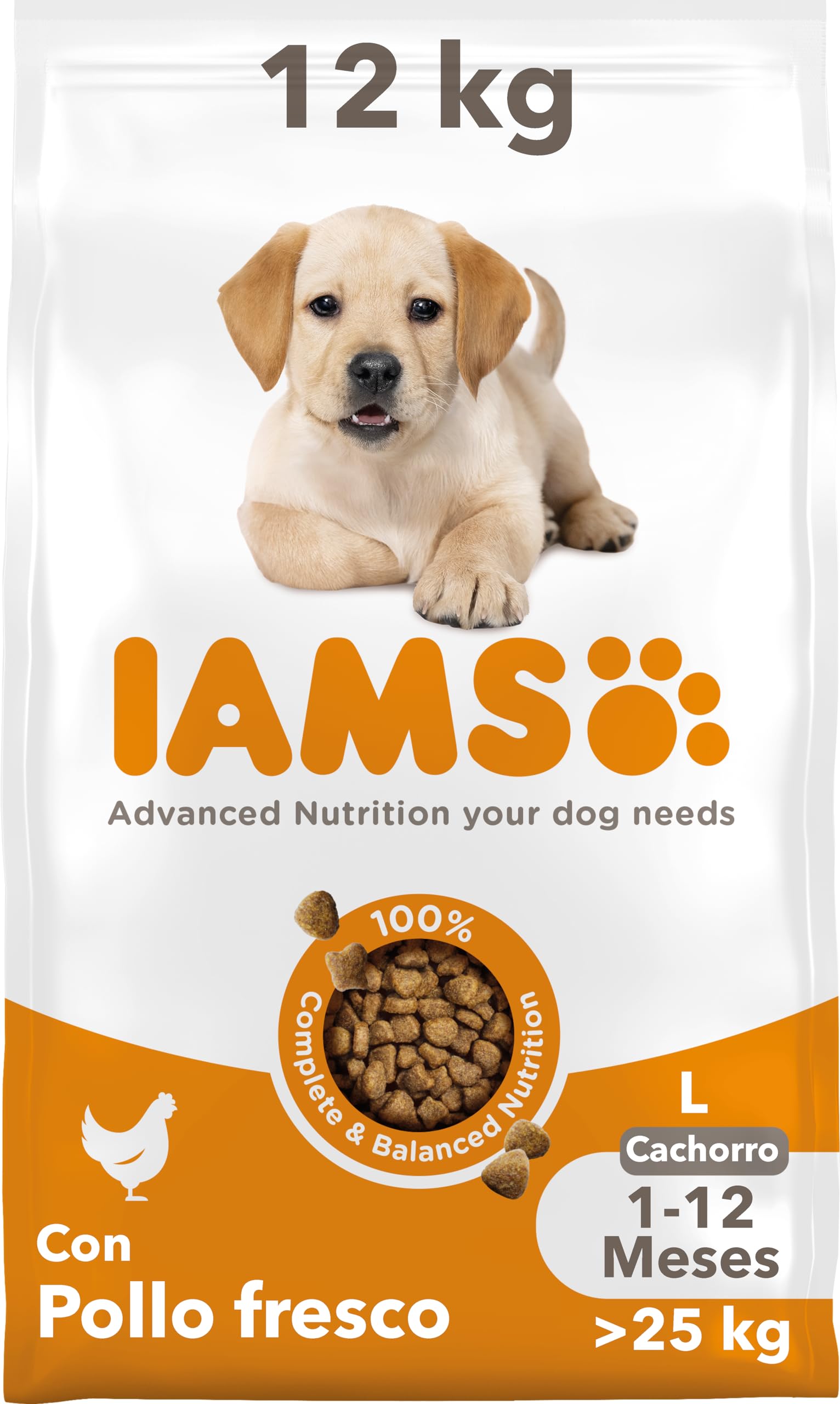 IAMS Alimento Seco para Cachorros de Razas Grandes, Pollo, 12kg