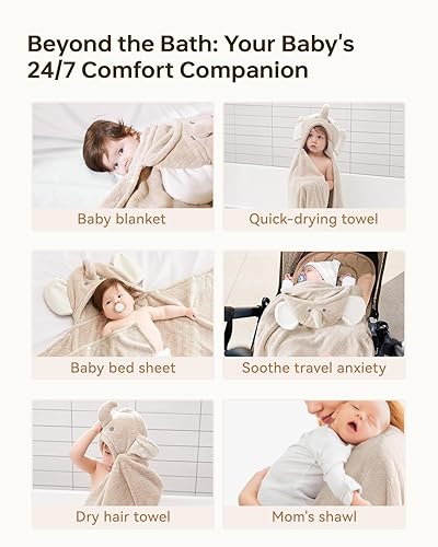 Miniatura 7 de Toallas con capucha para bebé, toalla de baño súper absorbente para invierno, extra grande, 49 x 31 pulgadas, forro polar coral ultrasuave para