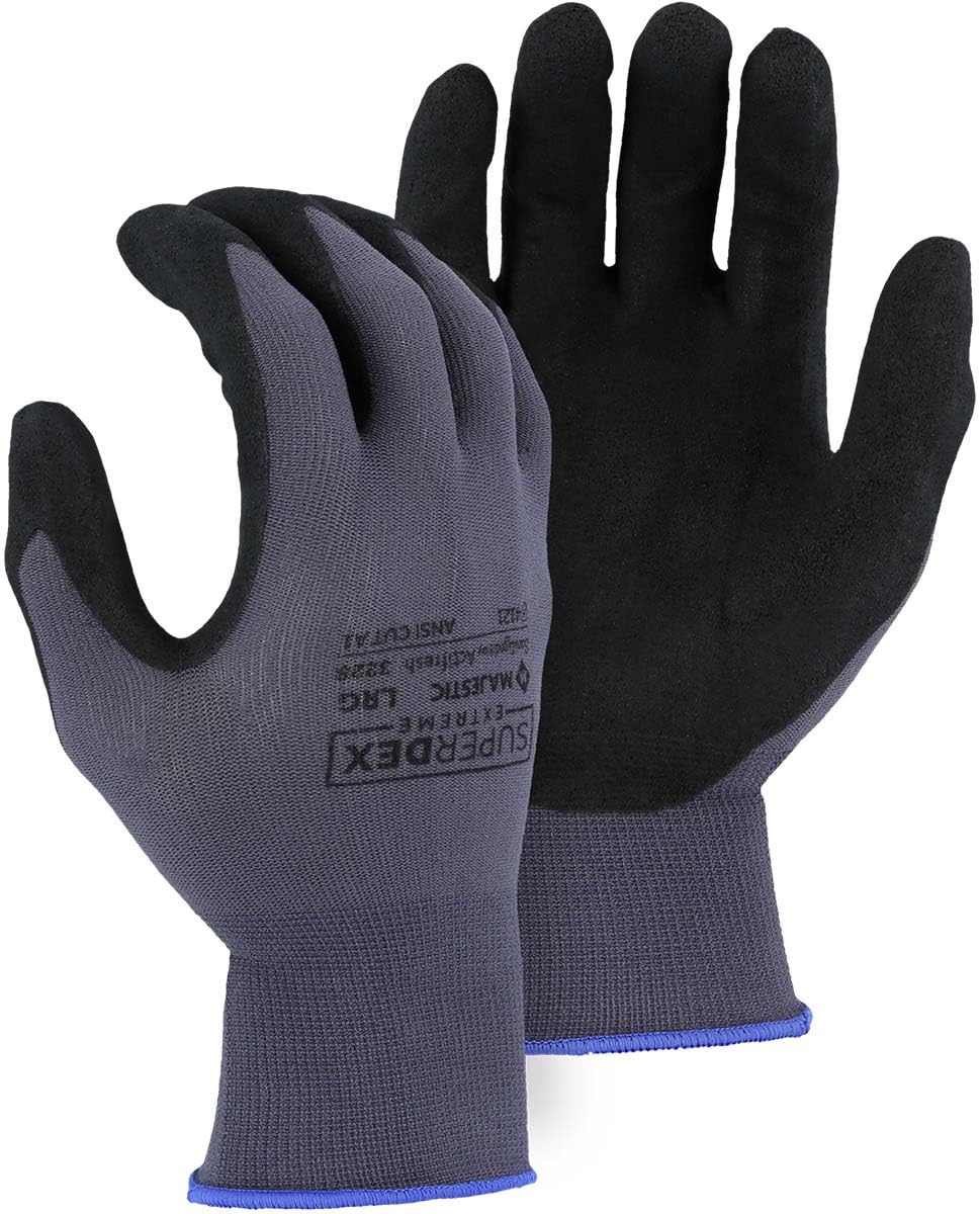 Majestic SuperDex Micro Foam Nitrile Palm Coated Glove on Nylon Shell | 12 Pairs - MED | 15 Gauge Liner, Lightweight Comfort, Breathable, Gray/Black |