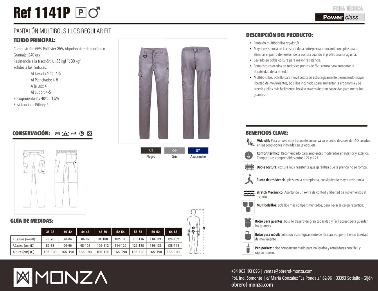Pantalón Largo De Trabajo De Hombre con Elástico. Electricista/Carpintero. Ref: 1141P