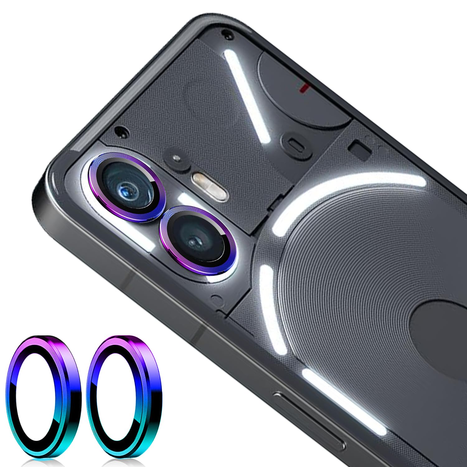 Zeking (2 Set) for Nothing Phone (2) Camera Lens Protector, Scratch-Resistant HD Clarity Ultra-Thin 9H Tempered Glass with Aluminum Edging, Individual Metal Lens Cover (Color)