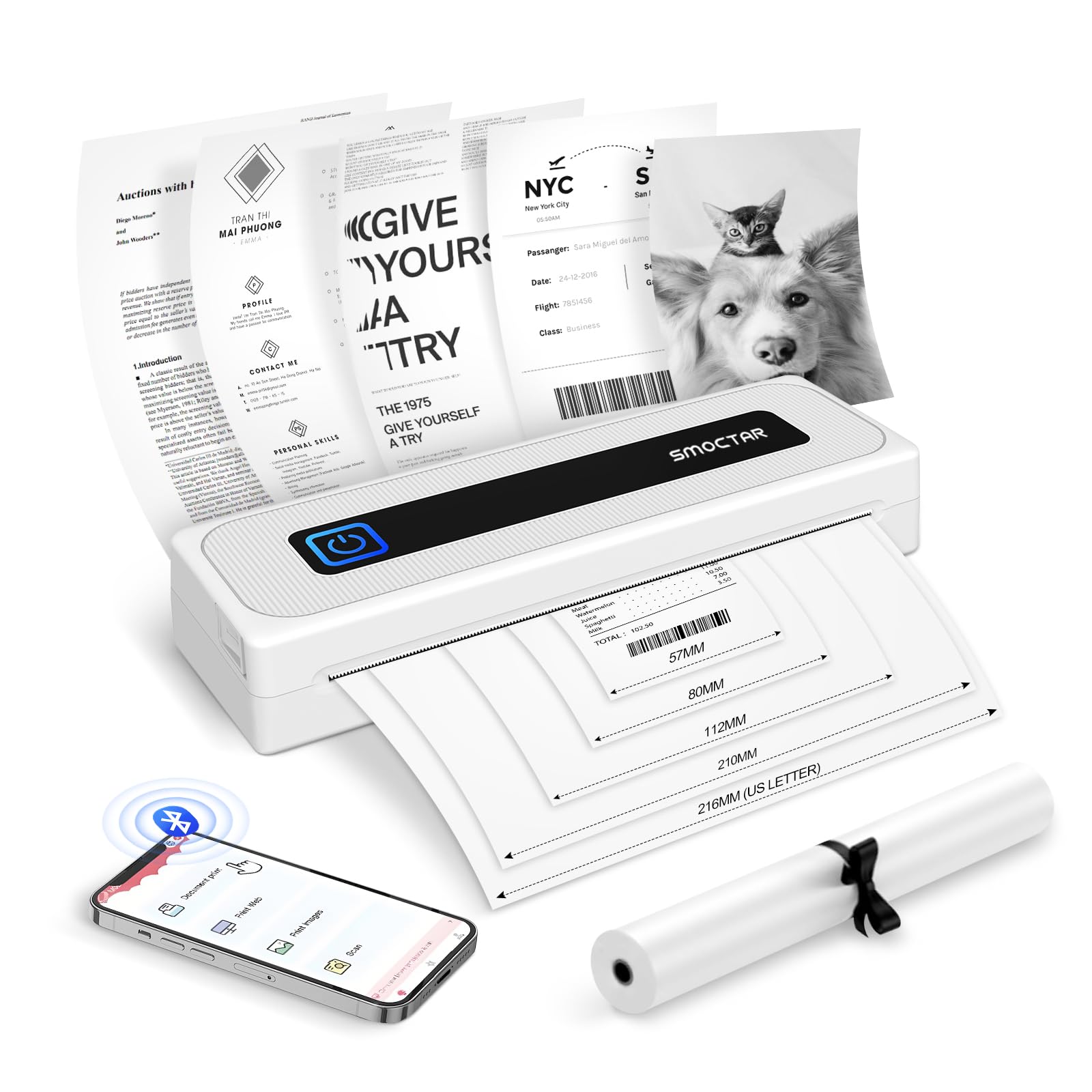 Impresora Térmica Portátil SMOCTAR A4 - Sin Tinta, Bluetooth Y USB Para Móvil Y PC