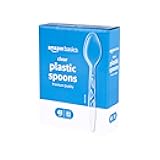 Amazon Basics Disposable Clear Plastic Spoons, Premium Quality, 48 Count