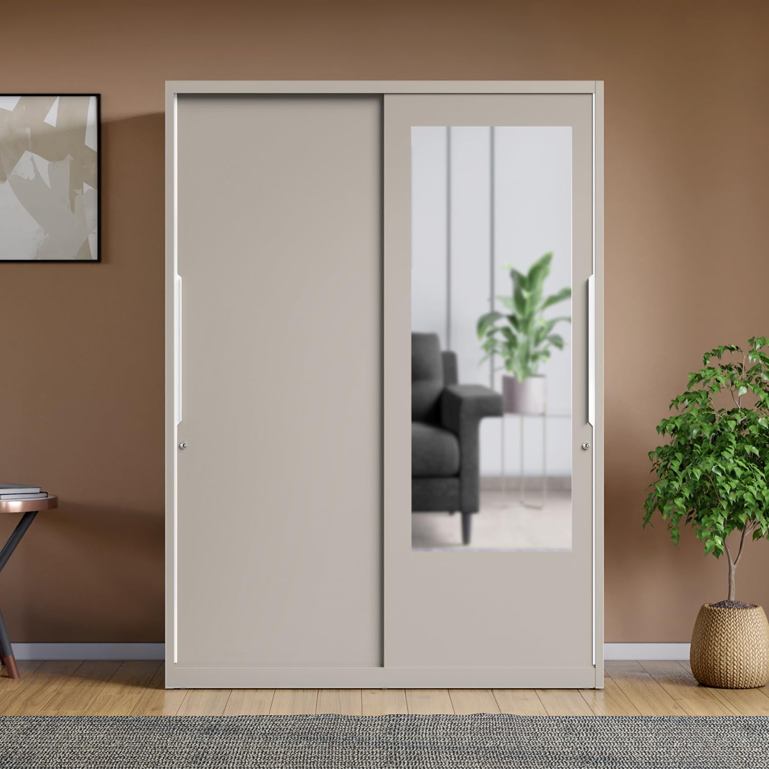 Interio by Godrej Slide N Store Pro 2-Door Steel Wardrobe with Mirror (Textured Cashmere), 1-Year Warranty, 2 Drawers-image-31