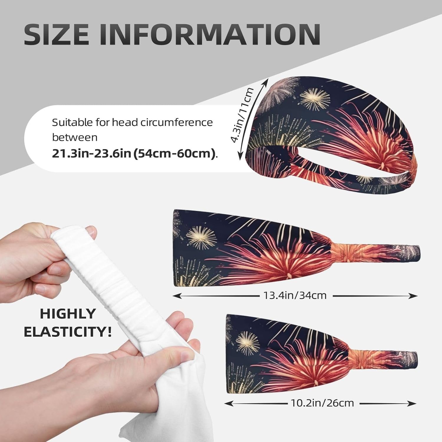 Beautiful Firework Print Elastic Headband Breathable Workout Hair Band Running Cycling Outdoor Activities