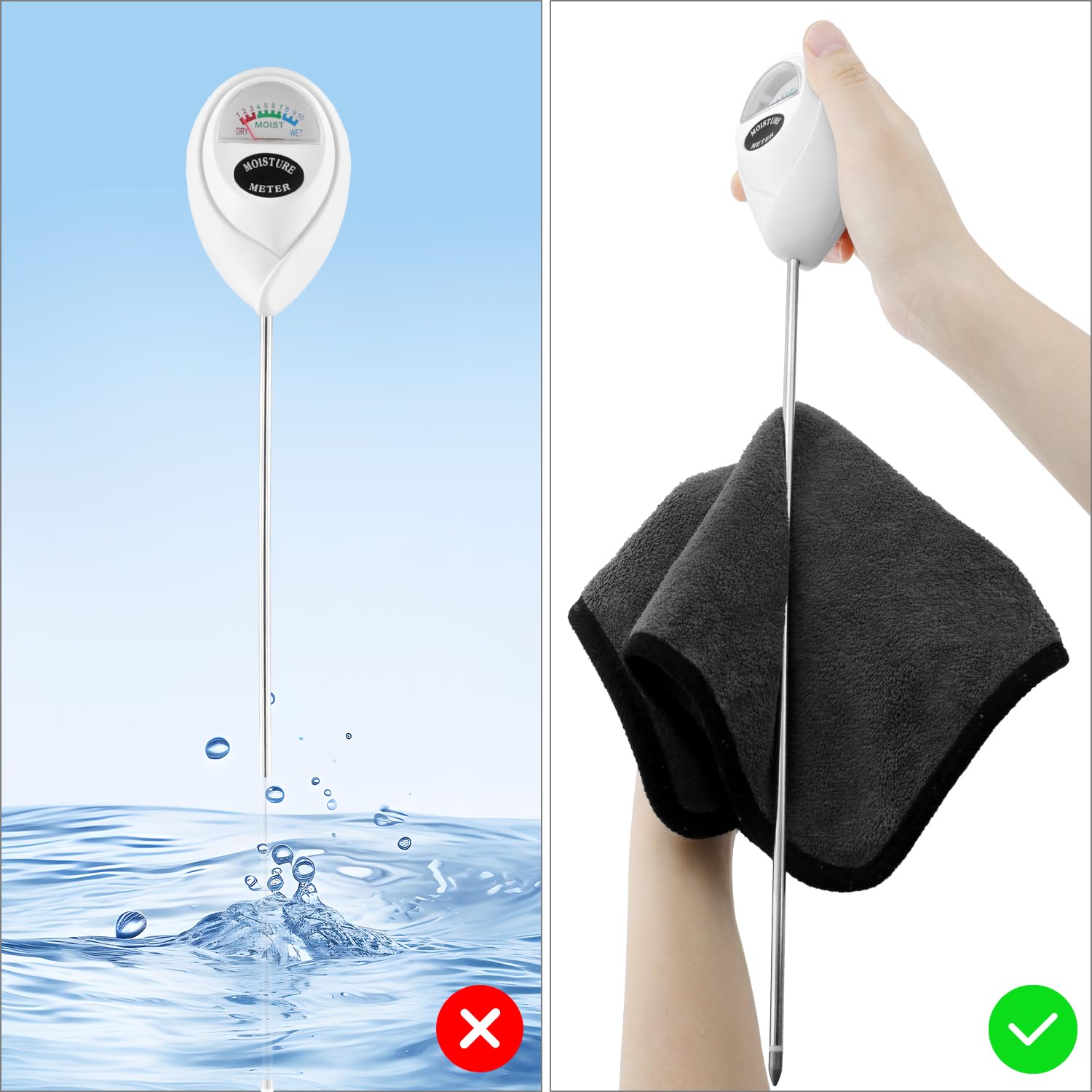 QWORK® 2 x miernik wilgotności gleby o długości 40 cm, tester gleby do głębokiego użytku z wyświetlaczem tarczowym do natychmiastowego odczytu do roślin ogrodowych i domowych