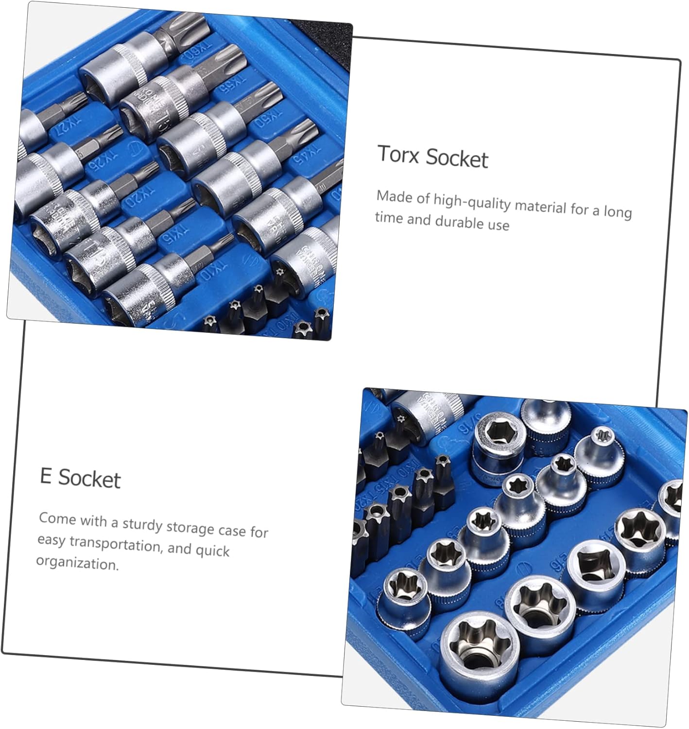 Artibetter 34pcs Star Bit and Male Female E Type Socket Set Steel Handheld Socket Tools with Polished Resistant Surface for Automotive Repair and Maintenance