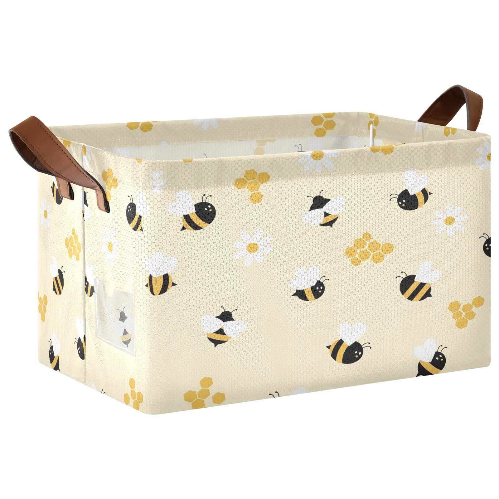 Cgiub Bumblebee Daisy Storage Basket Waterproof Foldable Storage Bin Baby Laundry Basket Closet Organiser for Nursery Decor Home Organizing