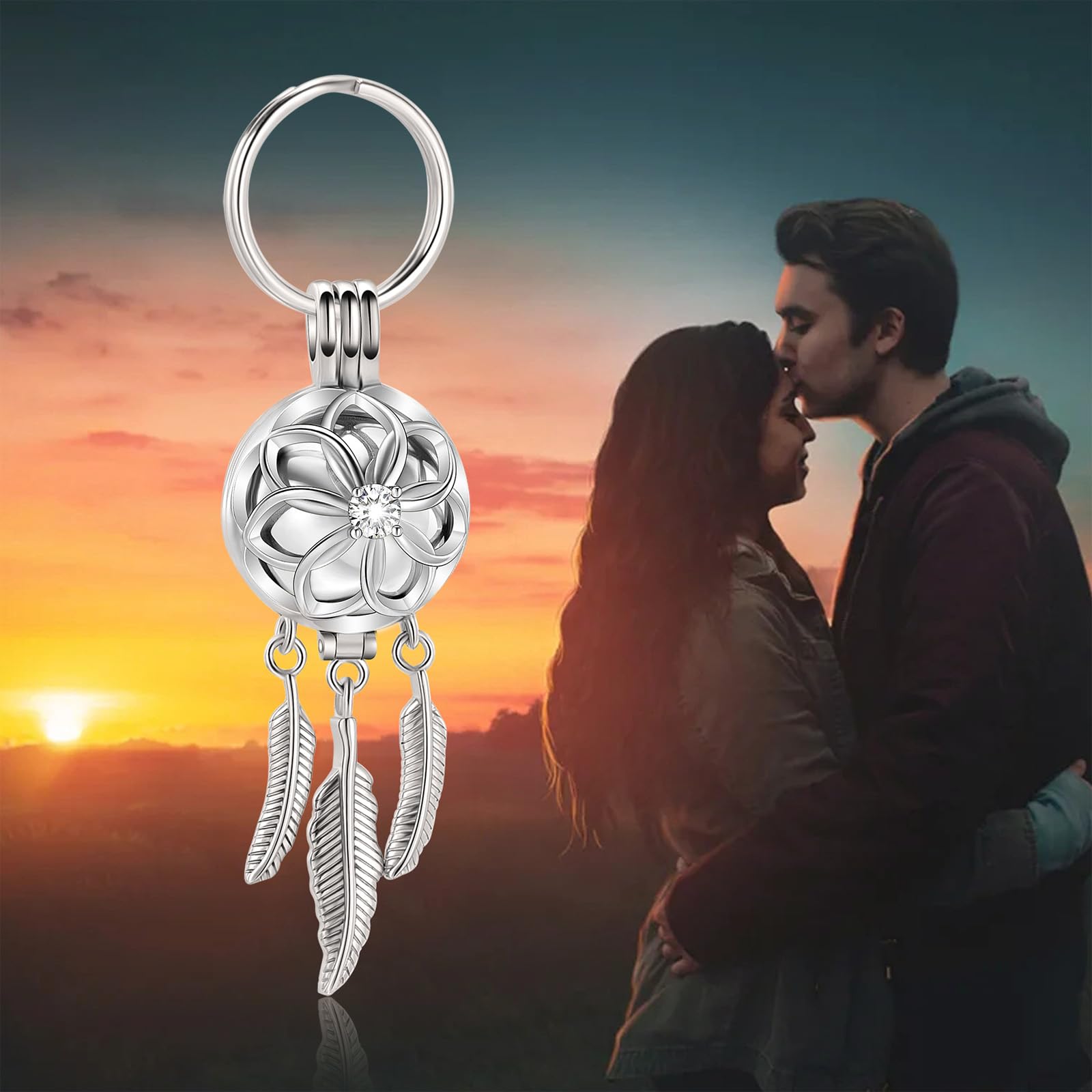 Llavero de urna de atrapasueños para cenizas de acero inoxidable, colgante de joyería de cremación