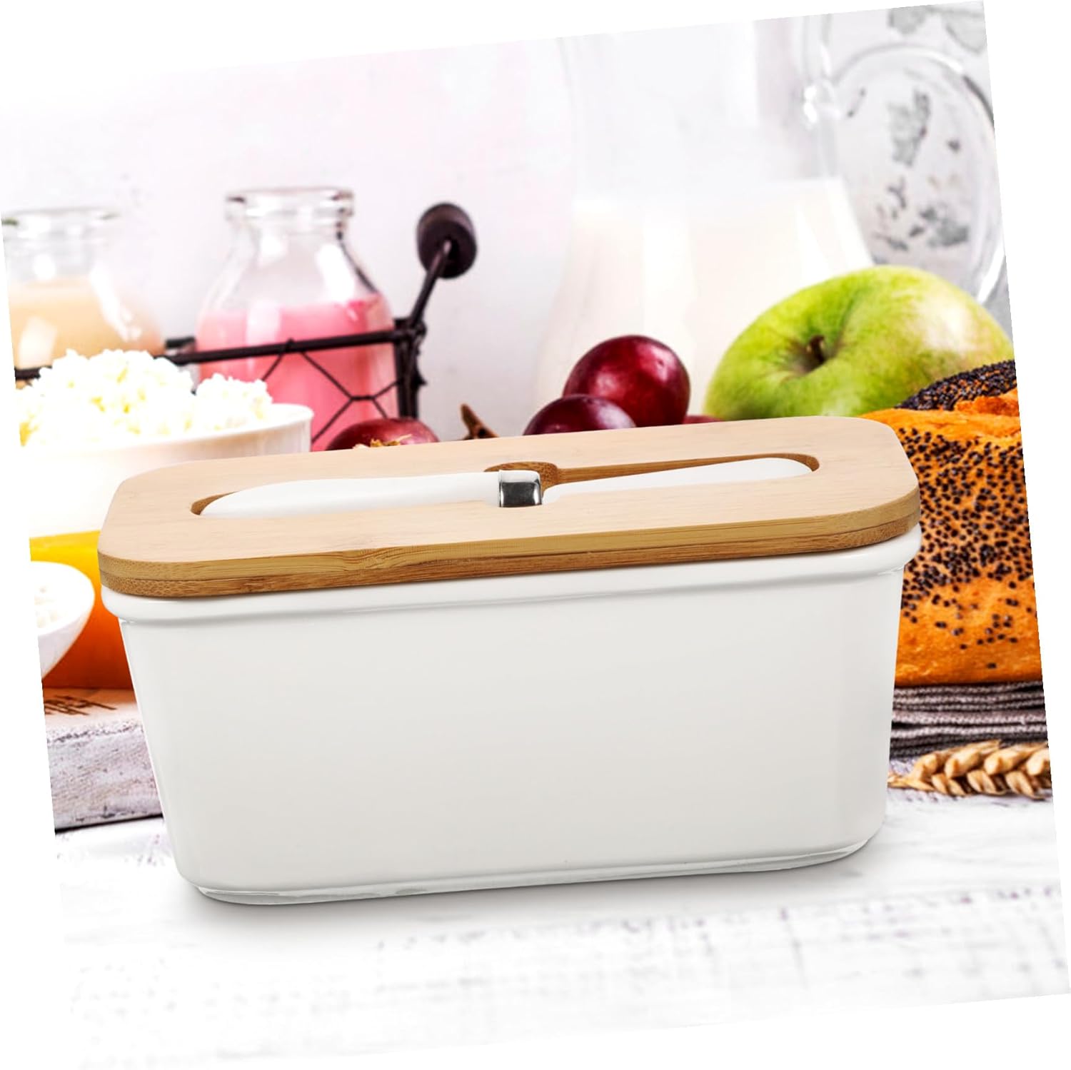 Angoily Ceramic Butter Storage Box with Cutter and Airtight Lid Butter Dish for Freshness and Easy Serving for Home Baking and Cooking