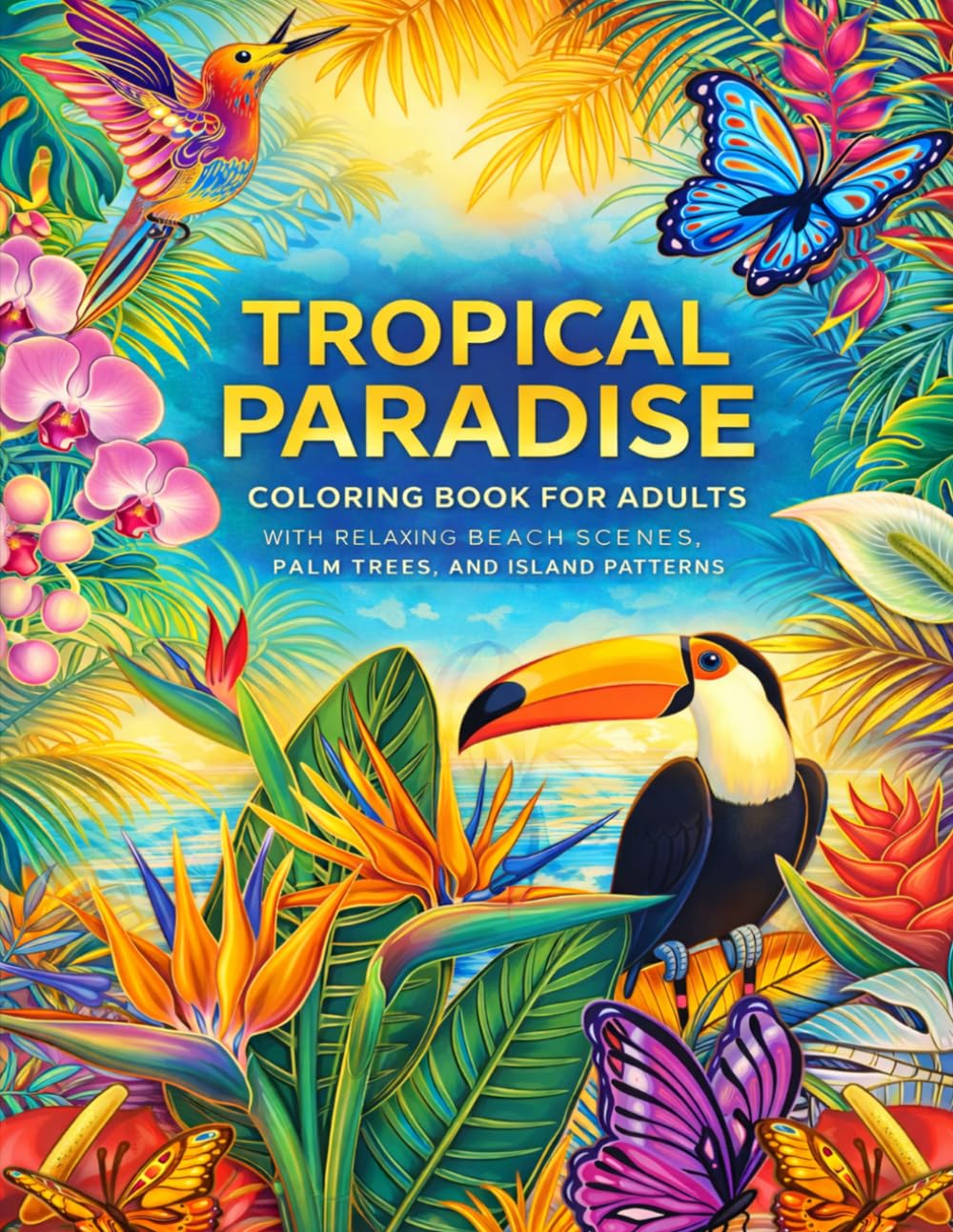 Tropical Paradise Coloring Book for Adults: with Relaxing Beach Scenes, Palm Trees, and Island Patterns