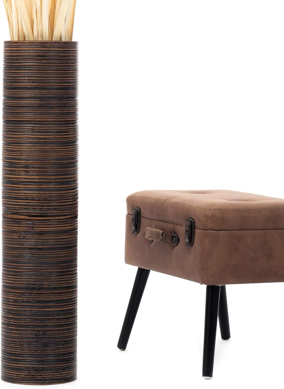 Leewadee Large Brown Home Decor Floor Vase – Wooden 36 inches Tall Farmhouse Decor Flower Holder for Fake Plant and Pampas Grass