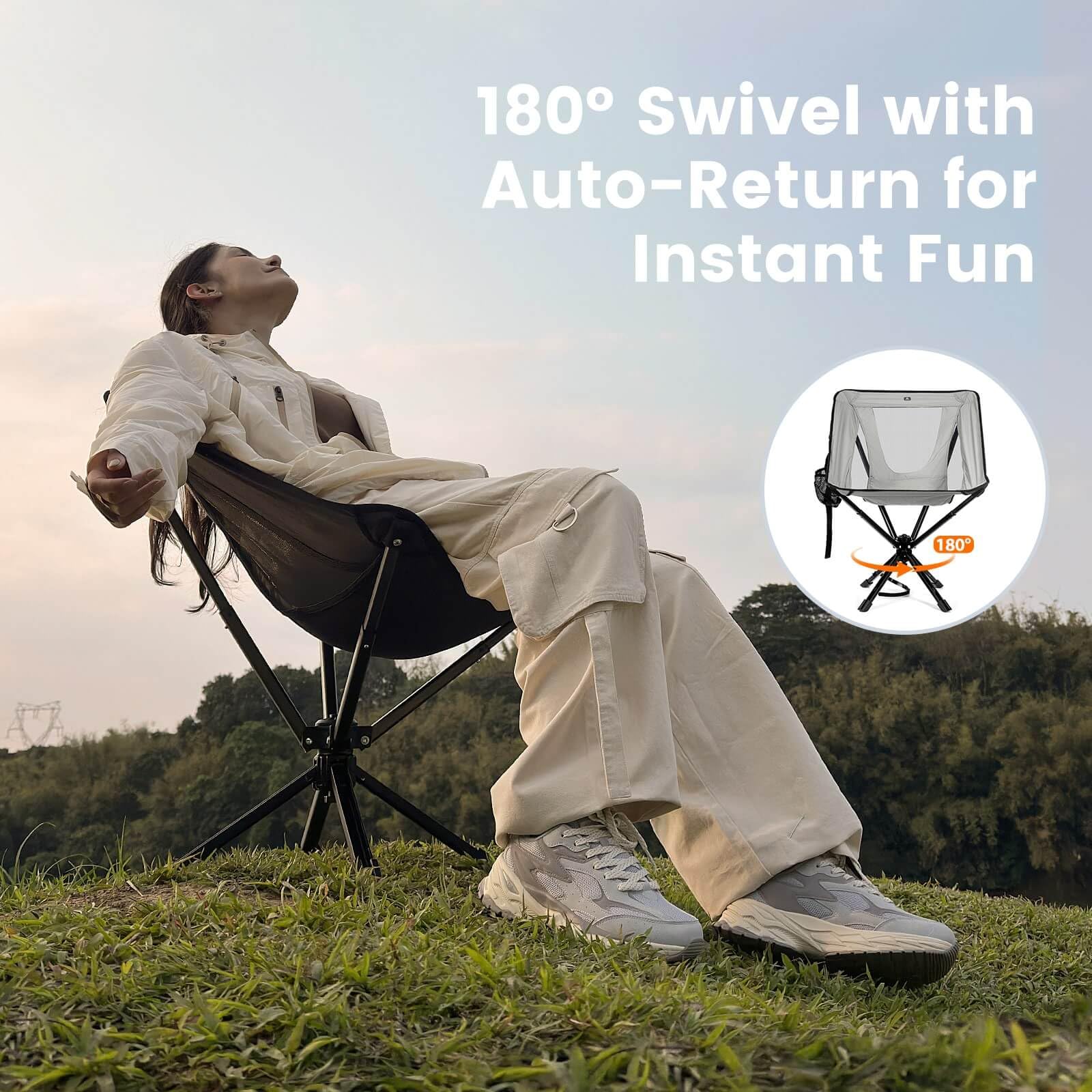 TCEK Portable Camping Chair - SwivelCore 180 Swivel & Auto-Return