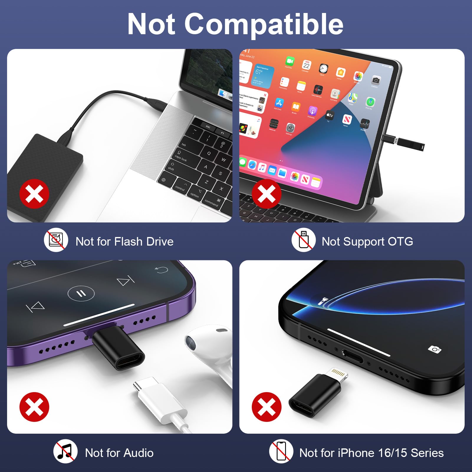 Adattatore USB C a Lightning, 2 pezzi, adattatore Lightning USB C, supporta la ricarica/sincronizzazione dati, adattatore iPhone per iPhone 14/13/12/11, non per cuffie/audio/OTG