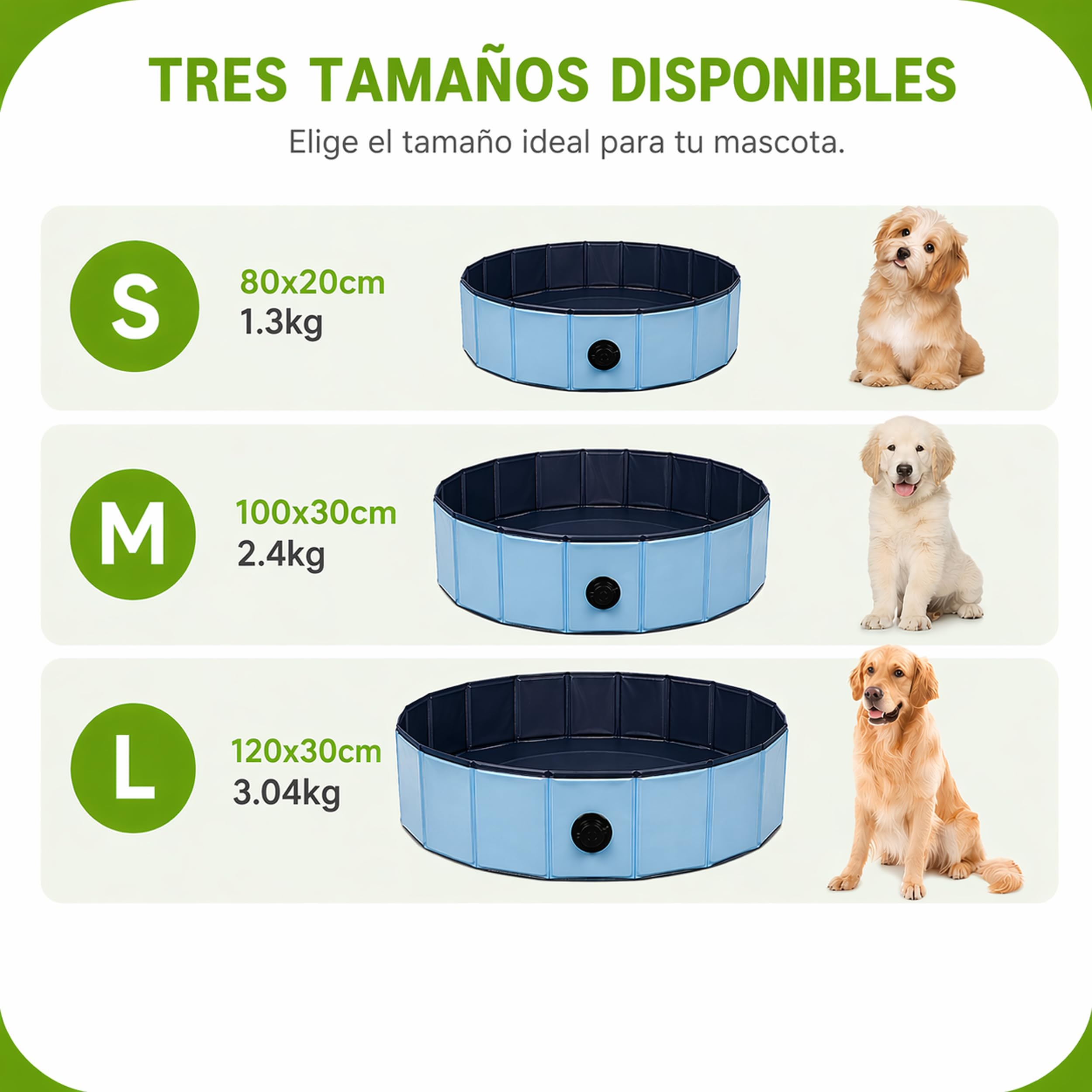 BESCH Piscina Plegable para Perros y Gatos, Bañera para Mascotas Portátil con Desagüe, Piscina Antideslizante para Verano, Uso Interior y Exterior 120Ø x 30 cm