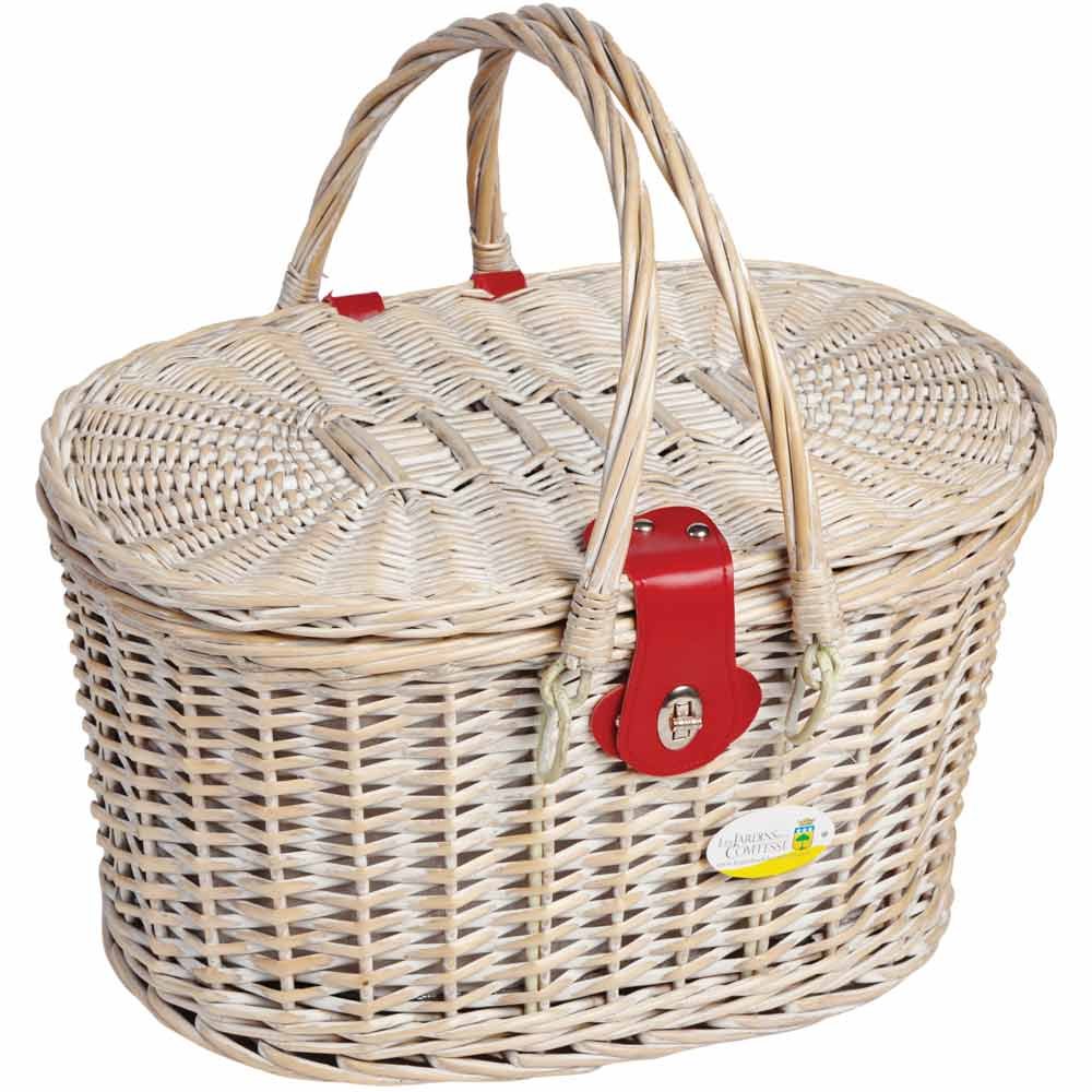 Les Jardins de la Comtesse - Panier Pique-Nique 4 Personnes Cheverny/Complet – Compartiment Isotherme - Panier pour Picnic en Osier - Forme et Tissu Original avec Motif Cerise- 45 x 31 x 24 cm