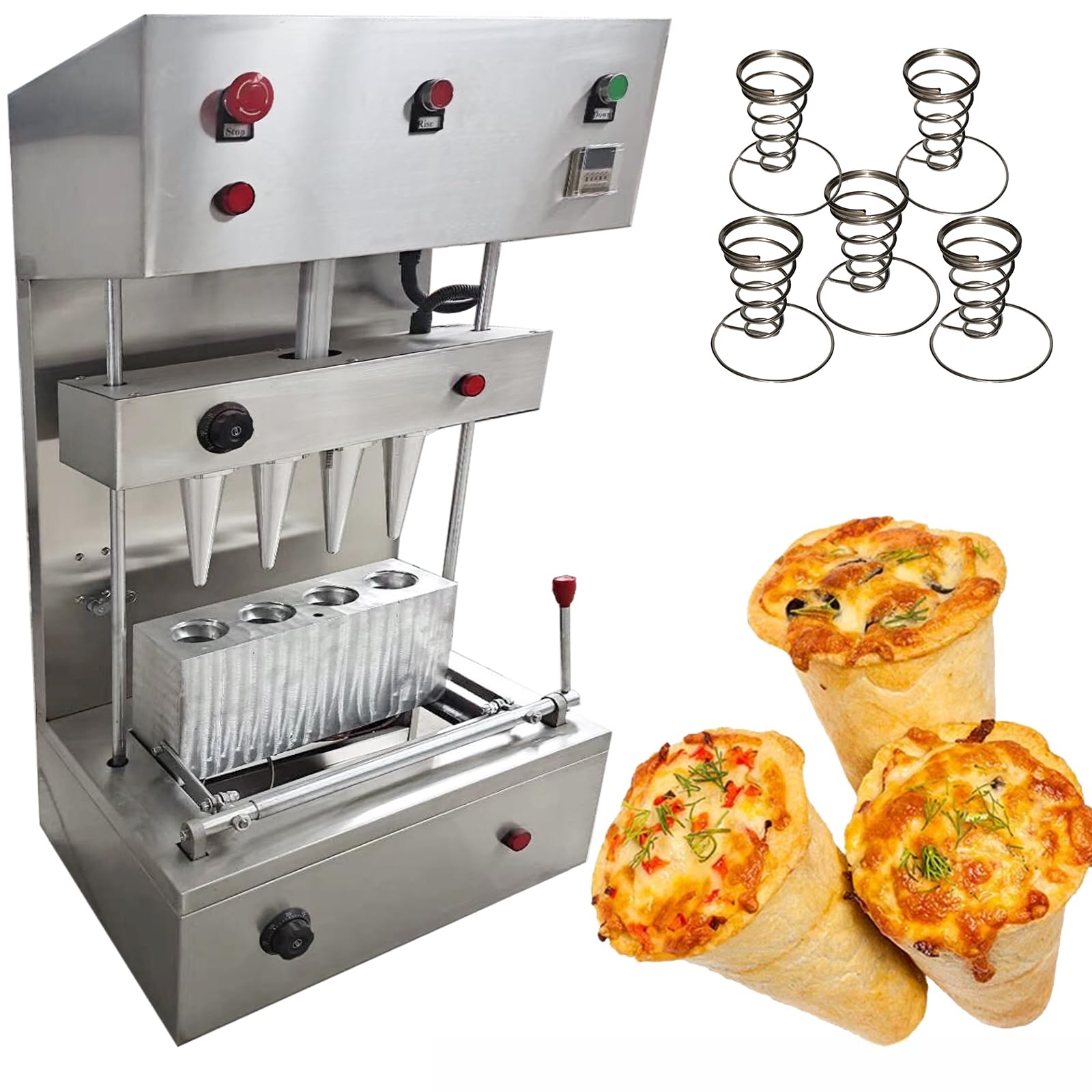 TXMACHINE® Pizza cone machine 4 cone maker with pizza oven,display warmer,pizza cone making machine,4 shapes (4 spiral maker, 220V/50HZ)