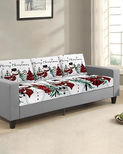 Miniatura 2 de Fundas de cojín elásticas para sofá de Navidad, diseño de muñeco de nieve, seccional, individual, en forma de L, con parte inferior elástica, diseño