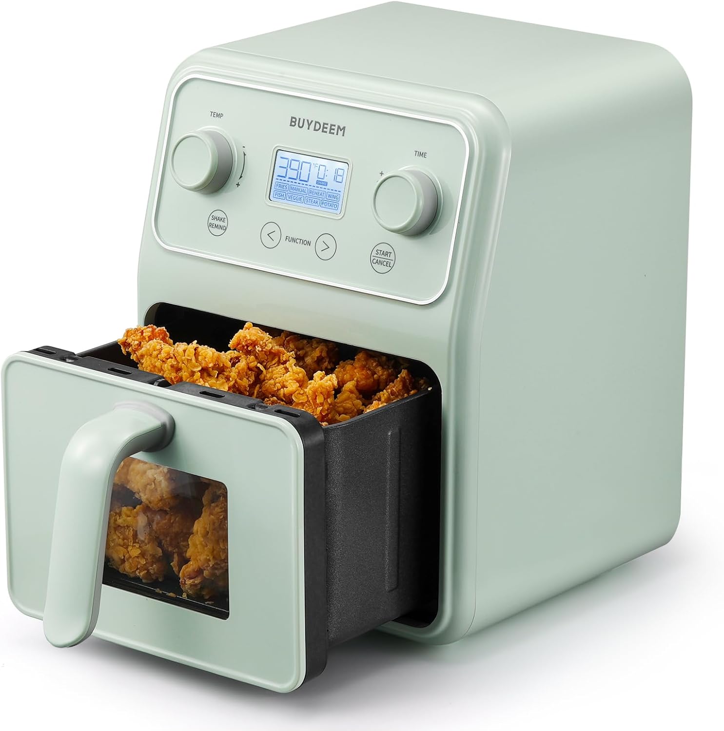 BUYDEEM F51 8-in-1 Air Fryer 4.2QT, Retro Countertop Airfryer Oven with Visible Window, Shake Reminder, One-touch Control with LCD Display, Cozy Greenish BUYDEEM F51 8-in-1 Air Fryer 4.2QT, Retro Countertop Airfryer Oven with Visible Window, Shake Reminder, One-touch Control with LCD Display, Cozy Greenish