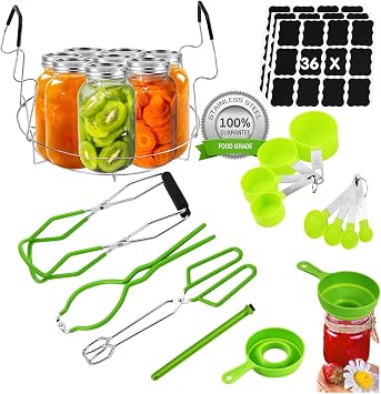 Canning Supplies Starter Kit Stainless Steel Canner Tools Set with Canning Rack, Jar Lifter Tongs, Funnel, Labels, Jar Wrench for Canning Pot Accessories Light Green with Rack
