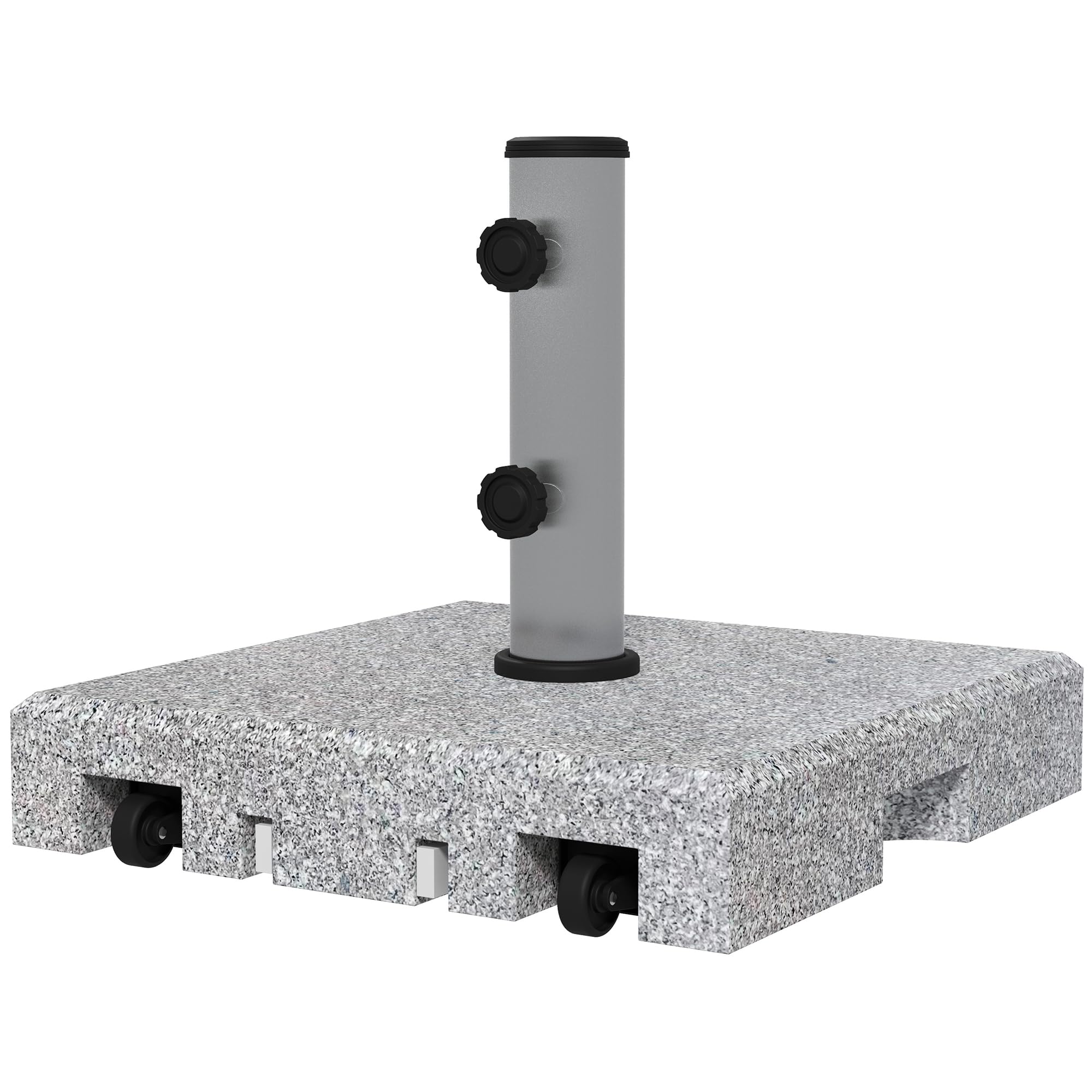 Outsunny Base per Ombrellone da Giardino in Granito, Basamento per Ombrellone da 28kg con Rotelle e Maniglia Estensibile, 41x41x37.5cm, Grigio