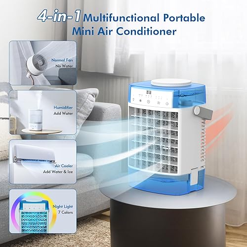 Miniatura 2 de Aire acondicionado portátil, unidad de CA portátil de 54.1 fl oz con control remoto, potente 3 velocidades, 7 colores, enfriador de aire evaporativo