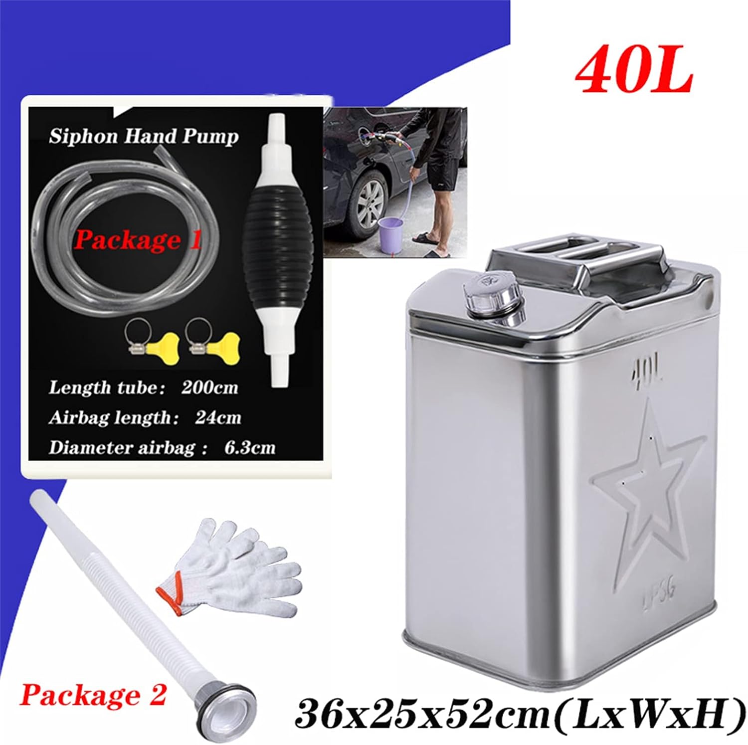Jerrycans Gasoline Bushing Stainless Steel Horizontal Fuel Tank Portable Petrol Canister Thickened Fuels Tank Spare Fuel Tanks for Motorcycles and Cars