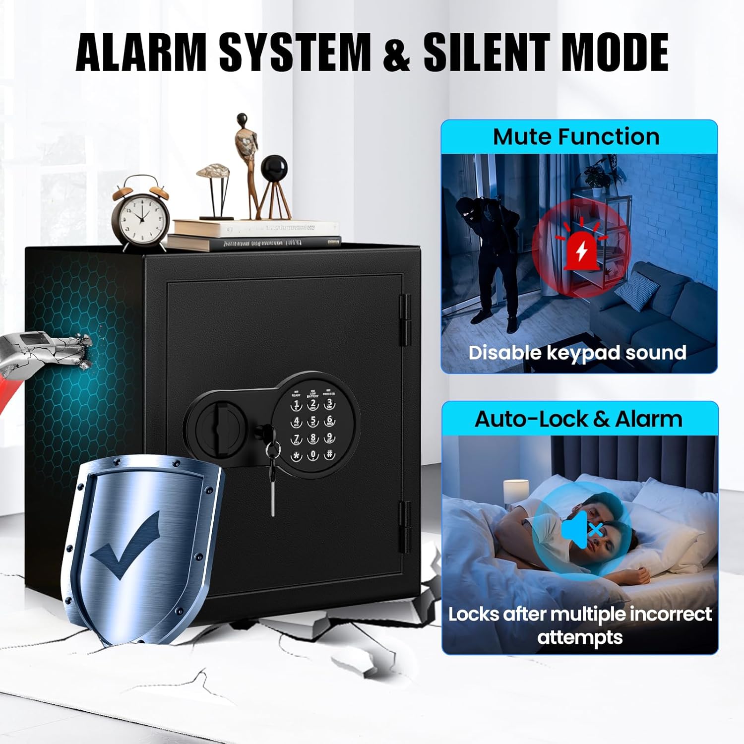 Mitlvge 2.0 Cuft Fireproof Safe Box, 35-Min Fire Resistant Home Safe with Digital Keypad & Spare Keys, Smart Alarm, Silent Mode, Fireproof Waterproof Security Safe with Removable Shelf