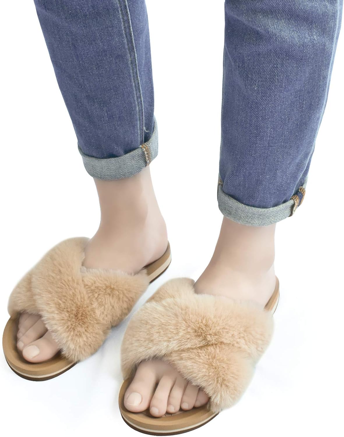 Open toe fuzzy house slippers Clearance