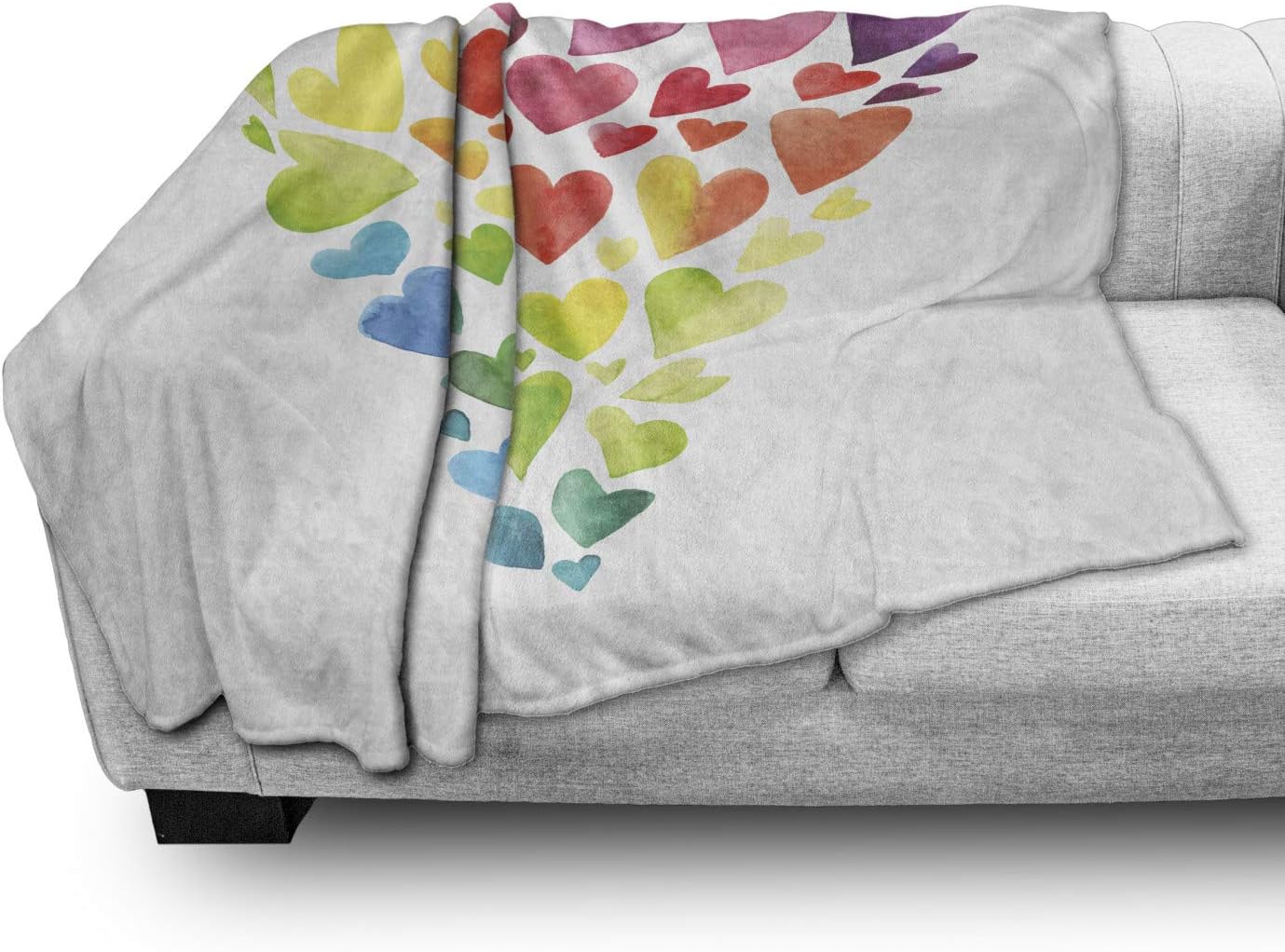 Lunarable Heart Throw Blanket, Valentines Day Concept Rainbow Watercolored Tiny Forming a Giant Heart, Flannel Fleece Accent Piece Soft Couch Cover for Adults, 60" x 80", Multicolor
