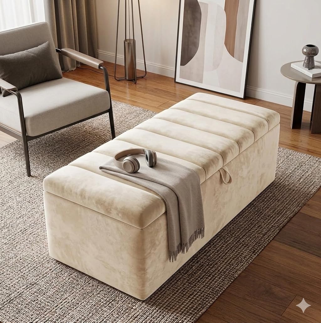 luxisleepltd Clarance Plush Velvet Ottoman Storage Box, Upholstered Seating Bench with Hidden Storage, Bedroom Footstool, Multiple Sizes 3ft,4ft6,5ft,6ft (Baby Pink, 4ft6 Double)