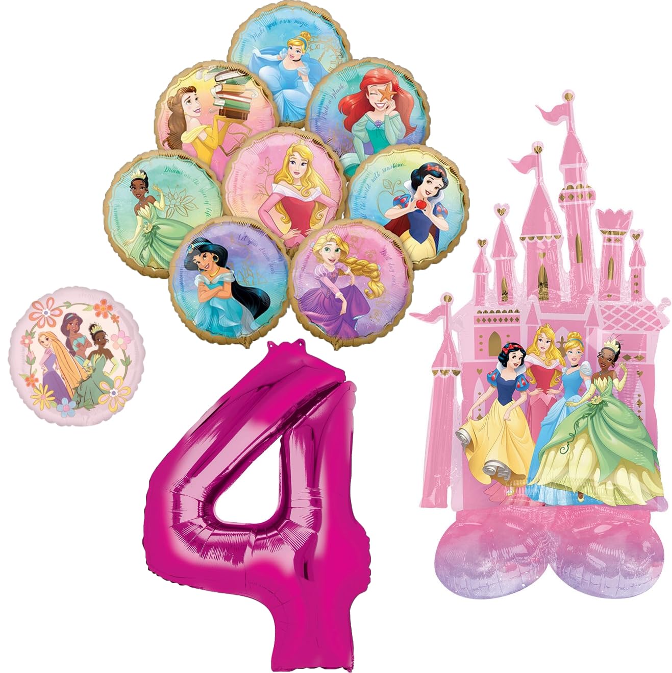 Princess Theme 4th Birthday Party Supplies 8 Princesses Balloon Bouquet Decorations