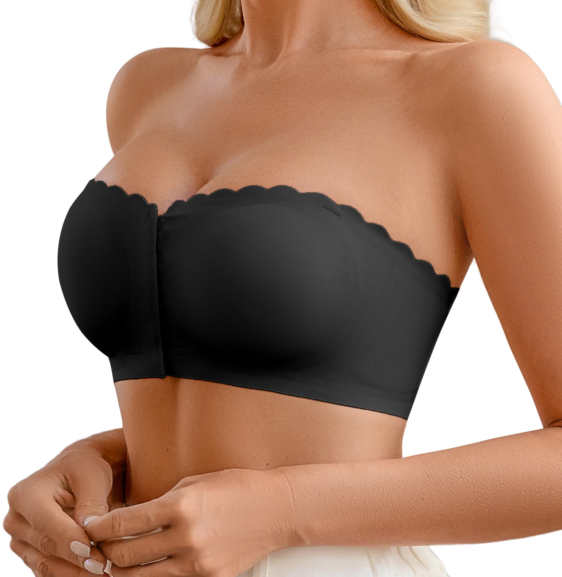 DEANGELMONWireless Strapless Bras for Women Front Closure Non-Slip Padded Bandeau Bralette Comfort Wavy Edge Tube Top BraOEKO-TEX STANDARD 100