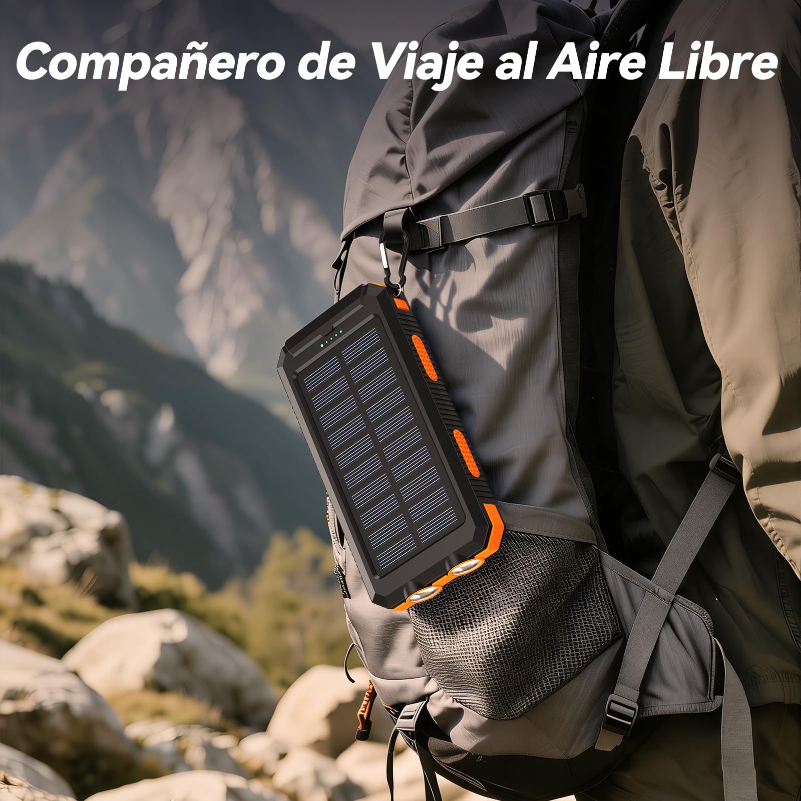 Vikeri Cargador Solar de 26800 mAh, Power Bank Solar Impermeable, Puerto USB-C de Carga Rápida, 4 Salidas, Compatible con Smartphones, Tablets, etc. (Naranja)
